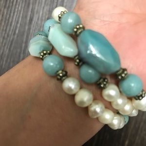 Semi precious gemstone AVENTURINE pearl bracelet